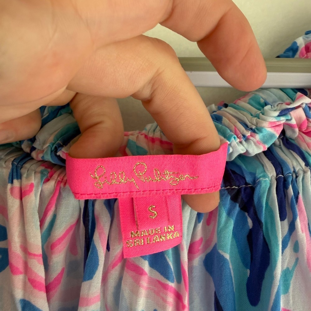 Lilly Pulitzer Womens Blue Pink Anchor Sailboat Off Shoulder Bell Sleeve Top S - Picture 3 of 8